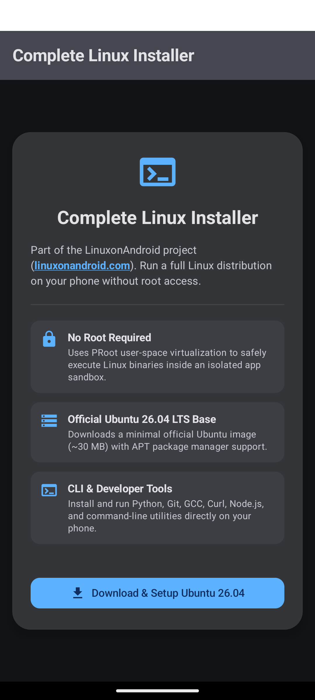 Linux on Android App Screenshot
